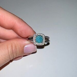 David Yurman PETITE ALBION RING Sterling Silver with Blue Topaz and Diamonds 8